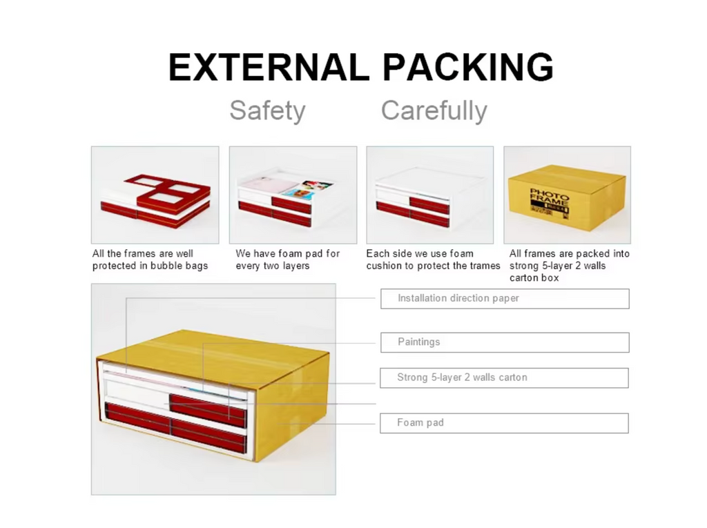 External packing - bubble wrap, foam padding and strong carton box protection