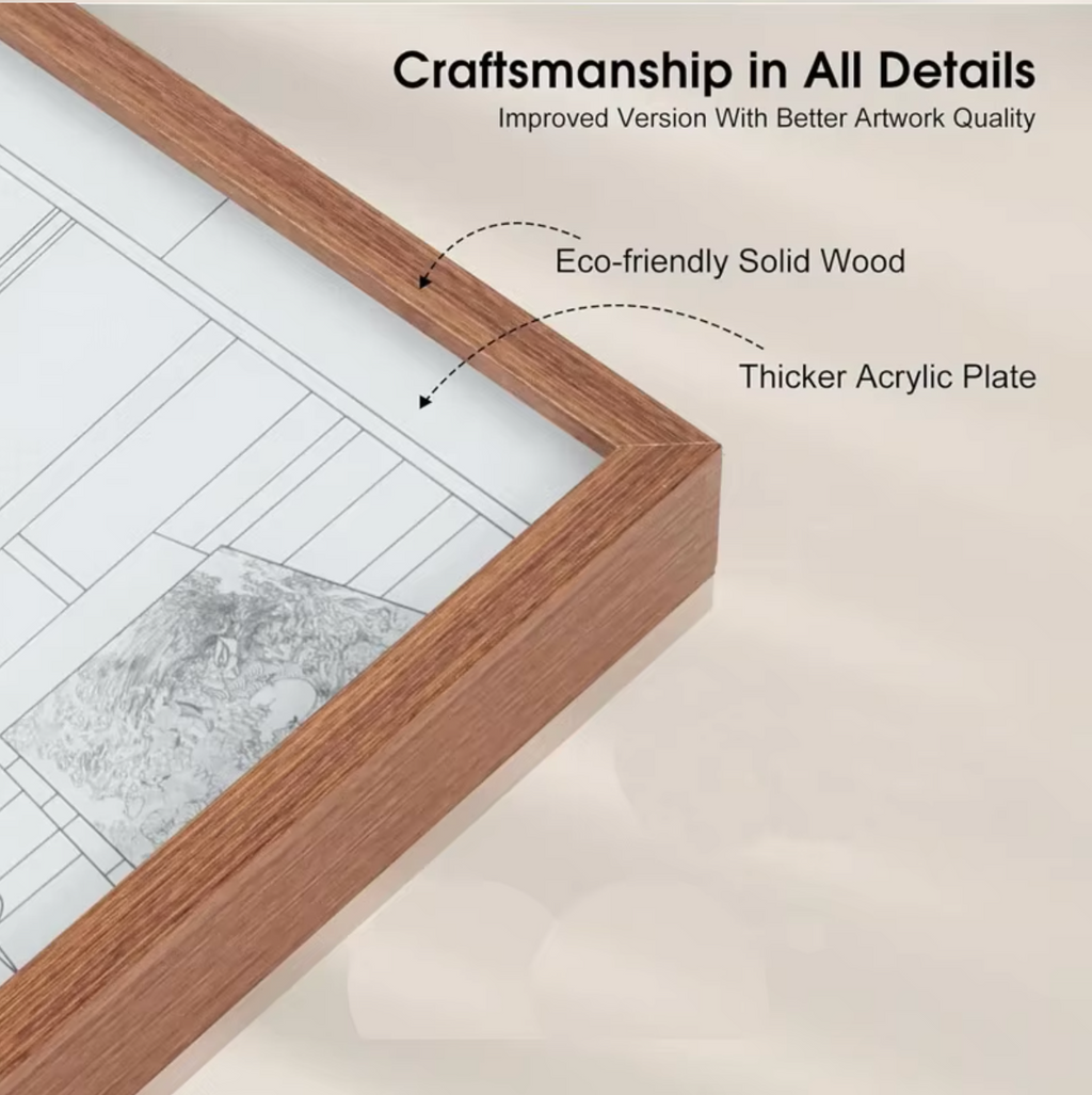 Eco-friendly solid wood frame with thicker acrylic plate detail